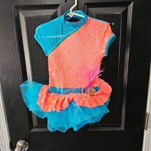 Weissman NWOT child small dance costume peach blue jazz solo